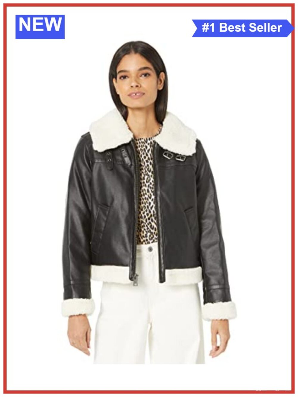 Faux Leather Aviator Jacket Sherpa Lined Zip Closure